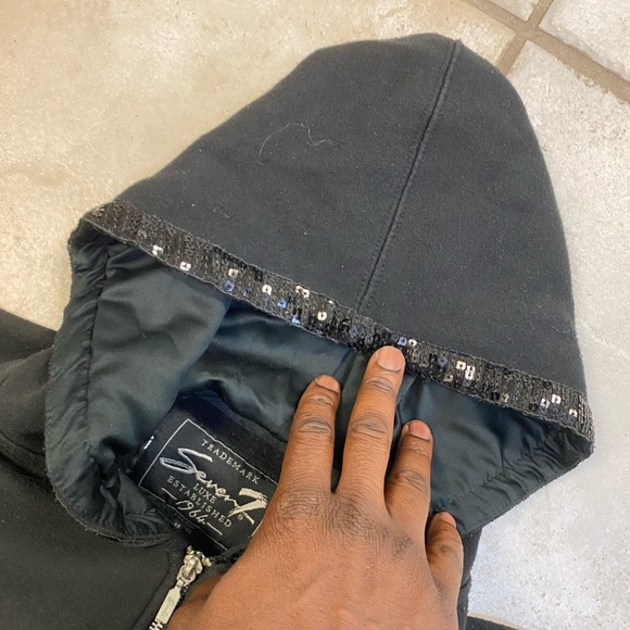 7 for all man kind Black Zip-Up Hoodie with Sequin Details - Picture 8 of 9